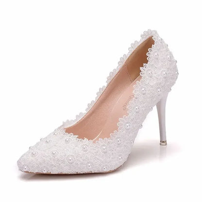 Pearl Lace Woman Pumps Fashion Wedding Shoes Women Basic Pump Stiletto Heels 9.5CM Heeled Shoes High Heels