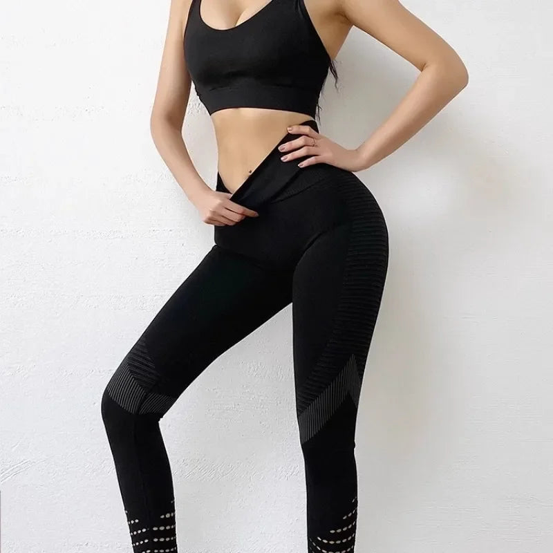 Hollow Out Leggings Women Seamless Slim Tights Stretch High Waist Butt Lift Gym Trainning Running Fashion Knit Yoga Sports Pant