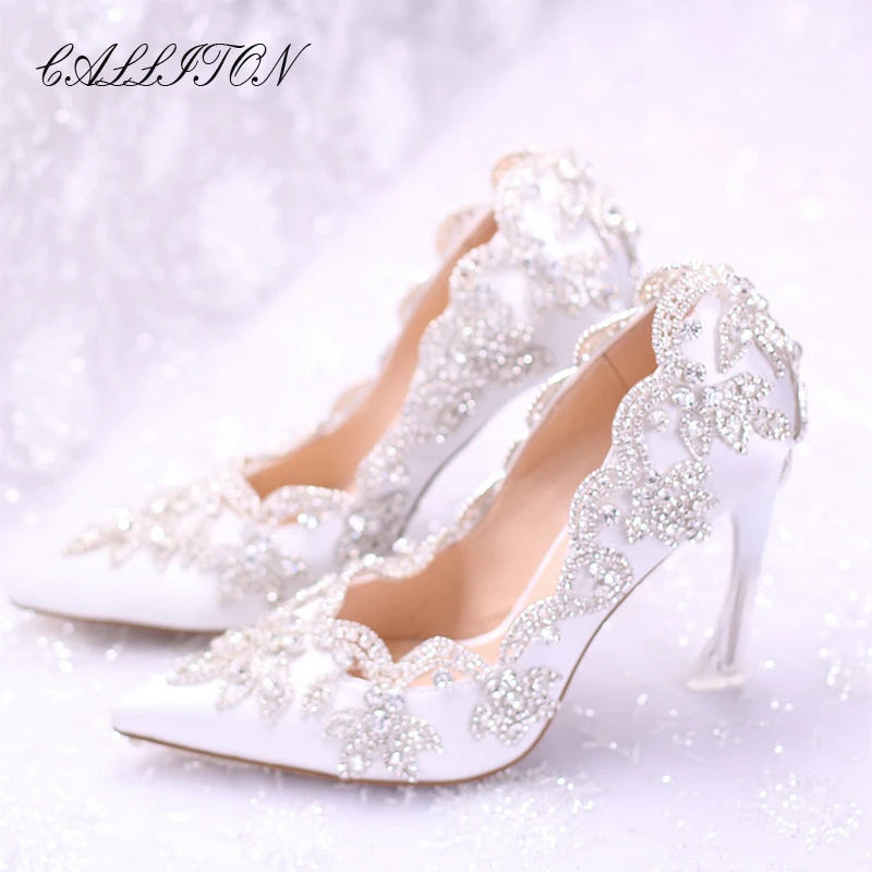 Women Shoe Pointy High Quality Water Drill Banquet Party Birthday Bridal Wedding Shoes Fashion Sexy High Heel Ladies Shoe 2023