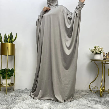 Middle East Muslim Women's Islamic Dress Robe Loose Bat Sleeve Dress Pure Colour With Small Bag Elegant temperament