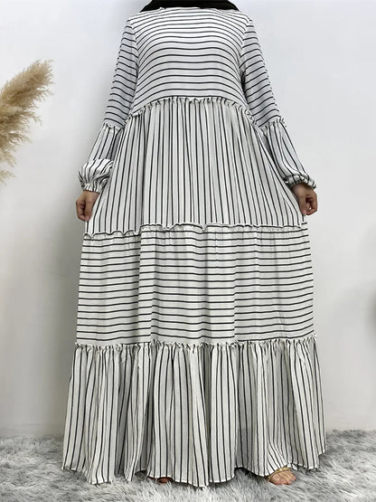 Middle East Muslim fashion new women's loose dress Turkey Dubai printed striped large swing robes Islamic women elegant maxi dre