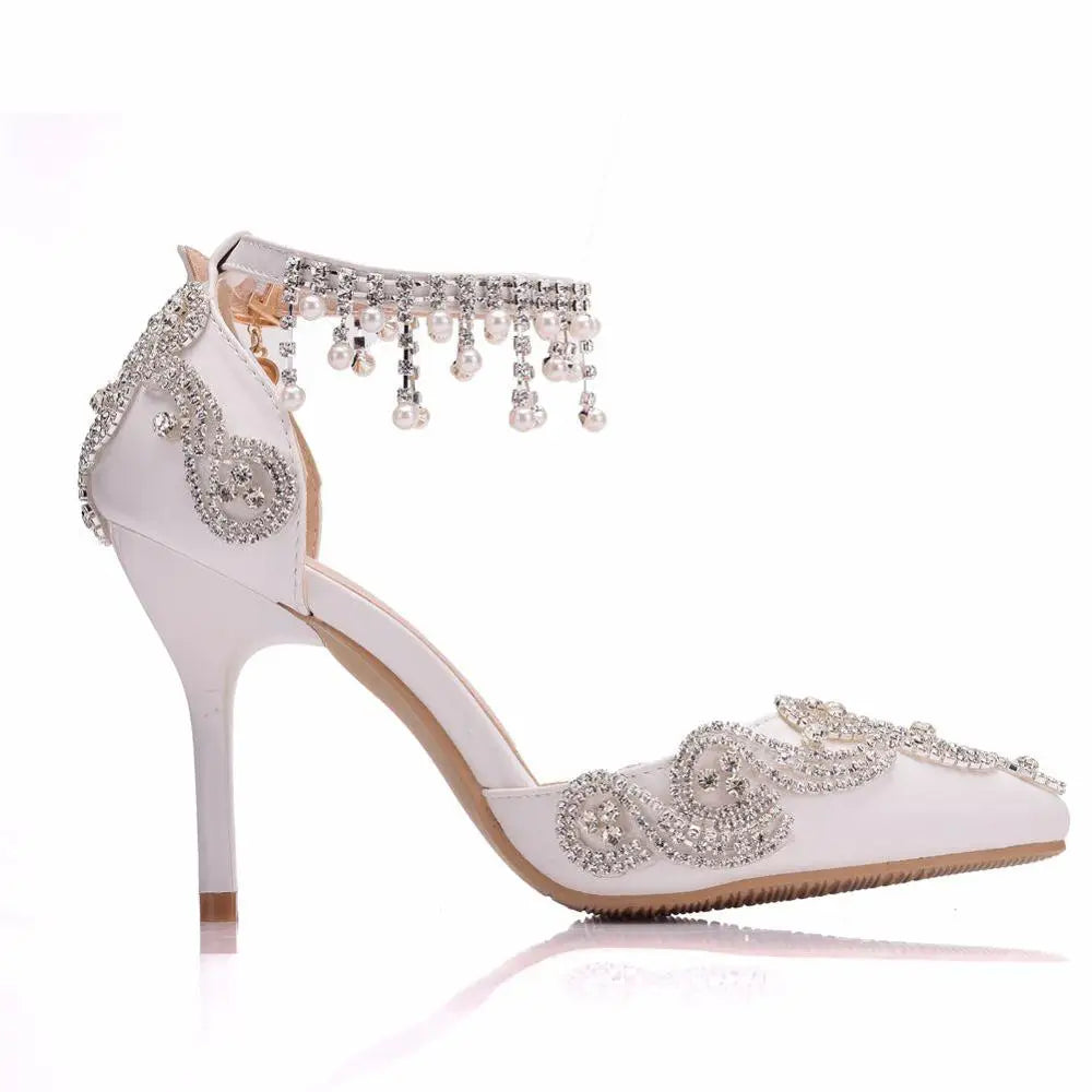 Crystal Queen Women Shoes High Heels Wedding White Diamond Glittering Evening Dress Bride Sandals