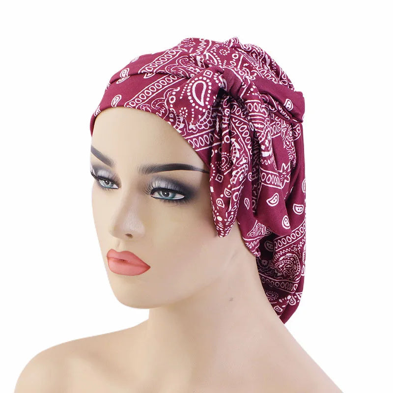 Lastest Women Chemo Cap Print Hair Care Bonnet Hat Muslim Hijab Bandage Beanies Headscarf Wrap African Headties Hair Loss Covers