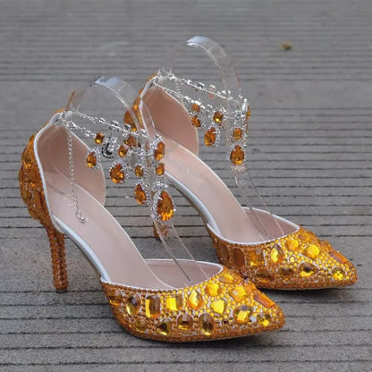 Hot Selling Women Shoes Pumps Dress Rhinestone Breathable Hollow Pointed Toe Thin Heels 9.5CM Women's Wedding High Heels Shoes