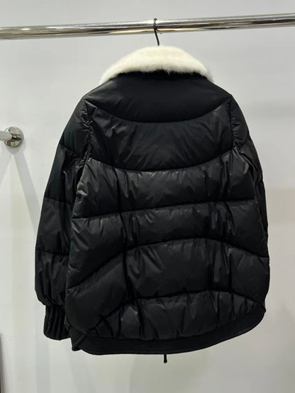 2024 New Warm Winter Women Goose Down Coats Real Natural Mink Fur Collar Thick Coat Outwear Female Puffer Jackets