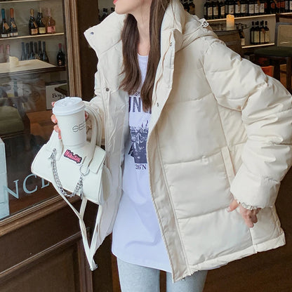 Korean Style Hooded down Jacket Coat Women's Cotton-Padded Coat Winter Casual Loose Bread Coat Fashion