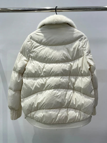 2024 New Warm Winter Women Goose Down Coats Real Natural Mink Fur Collar Thick Coat Outwear Female Puffer Jackets