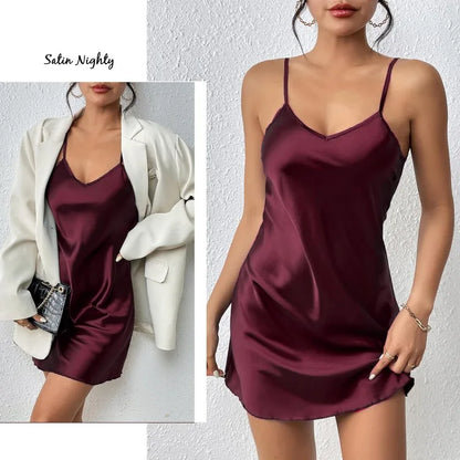 Sexy Satin V-Neck Halter Babydolls Plus Size Lingerie Women Silky Sleepwear Wedding Bride Mini Dress Mini Slip Chemise Nightwear