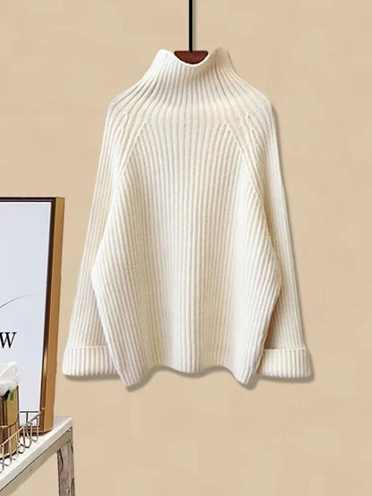 Autumn Winter Warm Knitted Suit Women Long Sleeve Half Turtleneck Knitting Sweater+striped Patchwork Knitting Skirts Sets 2023