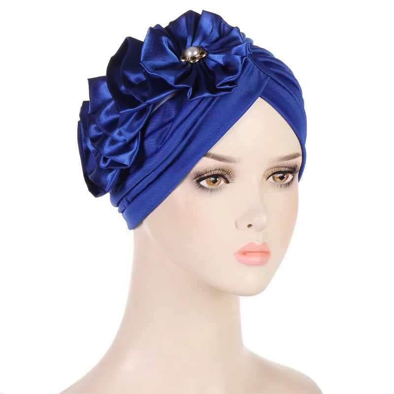 KepaHoo Women Turban Cotton Top Knot Flower Decor Headwrap Muslim Ladies Hair Cover Beanie Islamic Scarf Turban Caps Indian Cap