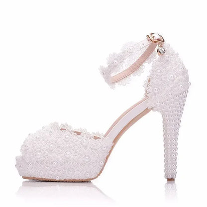 Hot Selling Women Shoes Pumps Dress Breathable Hollow Lace Buckle Strap Peep Toe Thin Heels11CM High Heels Shoes Women's Wedding