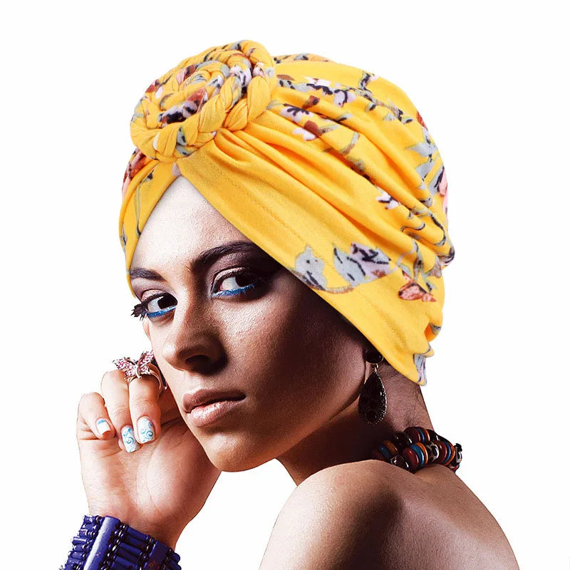 2024 New Women Turban African Pattern Knot Headwrap Muslim Hijab Headscarf Fashion Bandana Hat Ladies Chemo Cap Hair Accessories