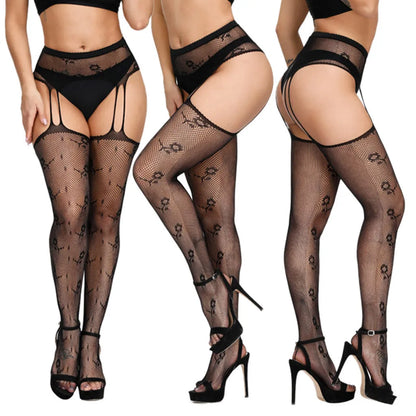 Tights With Rhinestones Shiny Pantyhose Stockings Women's Mesh Sexy Underwear Fishnets Plus Size Erotic Nylon Cutout Big Black