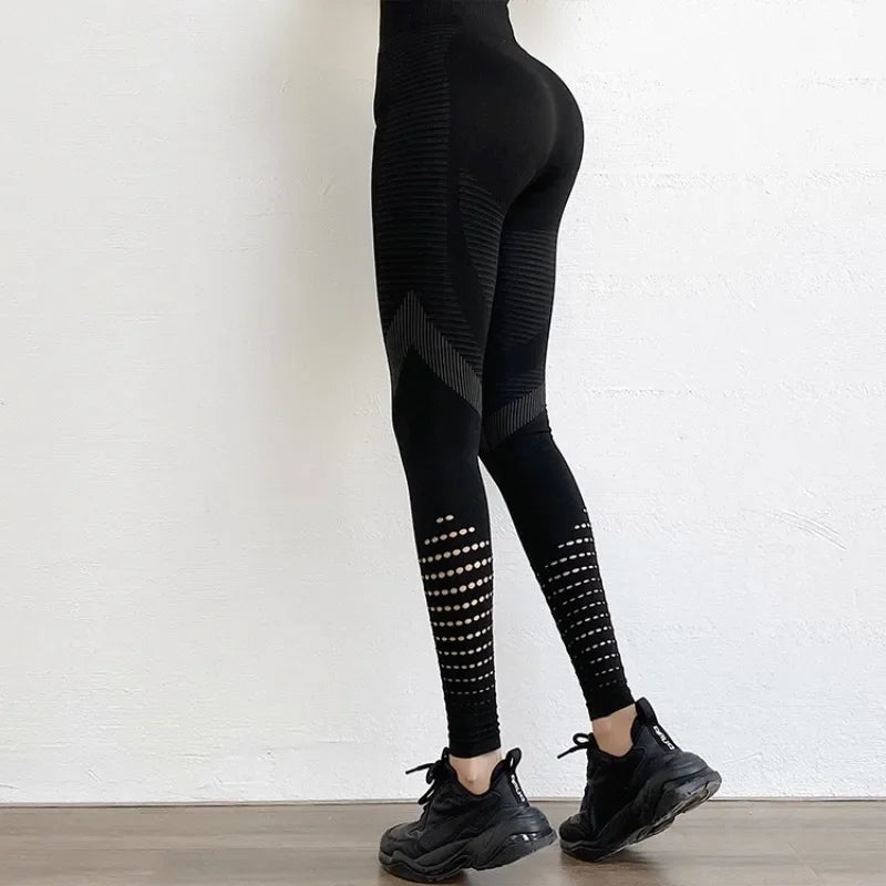 Hollow Out Leggings Women Seamless Slim Tights Stretch High Waist Butt Lift Gym Trainning Running Fashion Knit Yoga Sports Pant