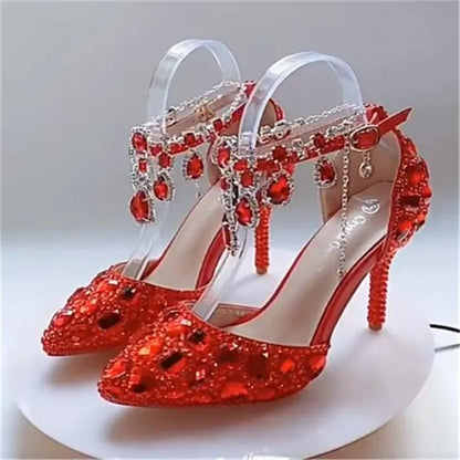 Hot Selling Women Shoes Pumps Dress Rhinestone Breathable Hollow Pointed Toe Thin Heels 9.5CM Women's Wedding High Heels Shoes