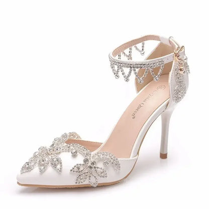 2023 new spring autumn casual Wedges high-heeled shoes women pumps wedding Party banquet PU Rhinestones Buckle Strap 8CM Shallow