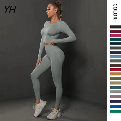 Seamless Yoga Sports Set Women Gym Fitness Two Piece Set Women Yoga High Waist Sport Push Hip Leggings Workout Clothes For Women