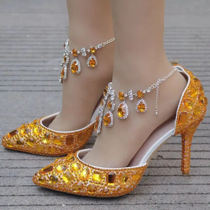 Hot Selling Women Shoes Pumps Dress Rhinestone Breathable Hollow Pointed Toe Thin Heels 9.5CM Women's Wedding High Heels Shoes