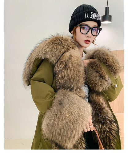 2024 New Warm Waterproof Long Parka Winter Jacket Women Real Fur Coat Natural Fox Fur Collar Hood Warm Streetwear Detachable