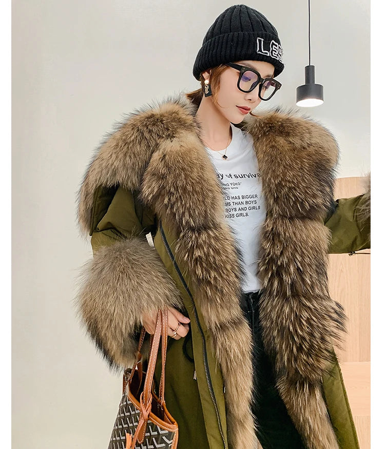 2024 New Warm Waterproof Long Parka Winter Jacket Women Real Fur Coat Natural Fox Fur Collar Hood Warm Streetwear Detachable