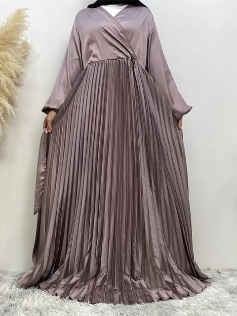 Elegant Satin Abaya Kaftan Dress – V-Neck Muslim Women’s Evening Wear