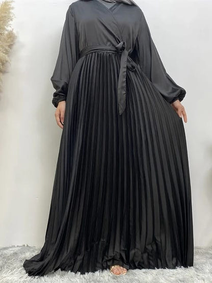 Elegant Satin Abaya Kaftan Dress – V-Neck Muslim Women’s Evening Wear