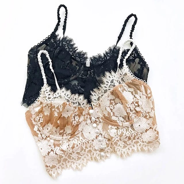 Sexy French Bra Ultra Thin Lace Flower Embroidery Bralette Bra Push up Eyelash