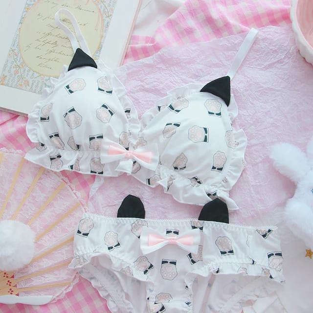 Kawaii Heart Cat Ears Bra Set – Sweet Japanese Lolita Style | Ulady