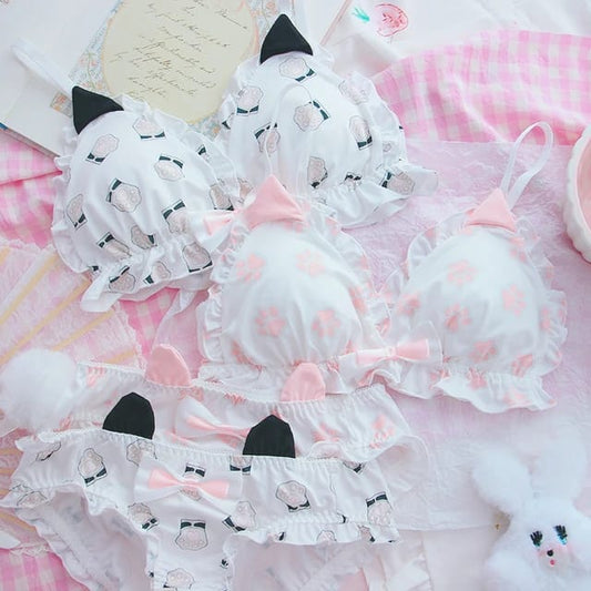 Kawaii Heart Cat Ears Bra Set – Sweet Japanese Lolita Style | Ulady