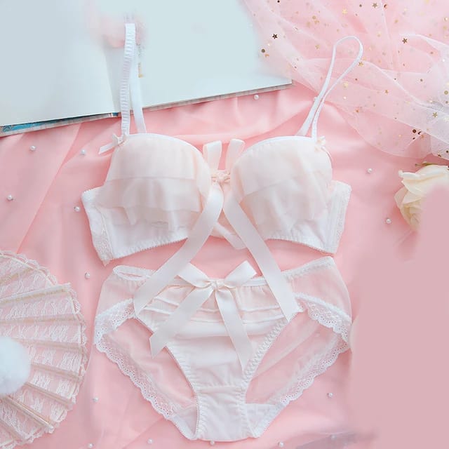 Fairy Pink Ruffled Bra & Panties Set – Kawaii Lolita Lingerie by Ulady