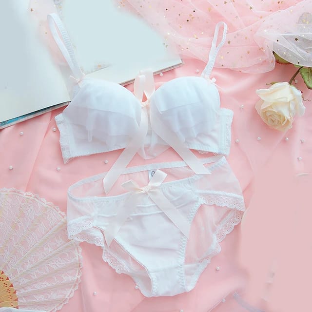 Fairy Pink Ruffled Bra & Panties Set – Kawaii Lolita Lingerie by Ulady