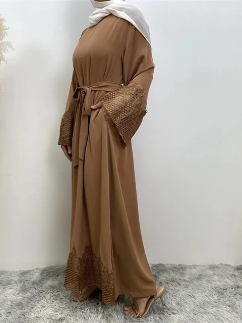 Elegant Nida Abaya Dress with Appliques Sleeves for Muslim Women