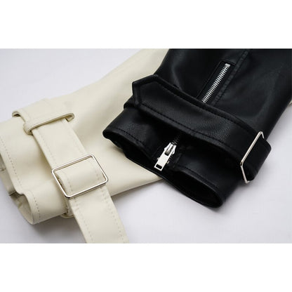 Bike Moto Jacket Loose Oversize Faux Leather Patchwork Color Black White PU Outwear