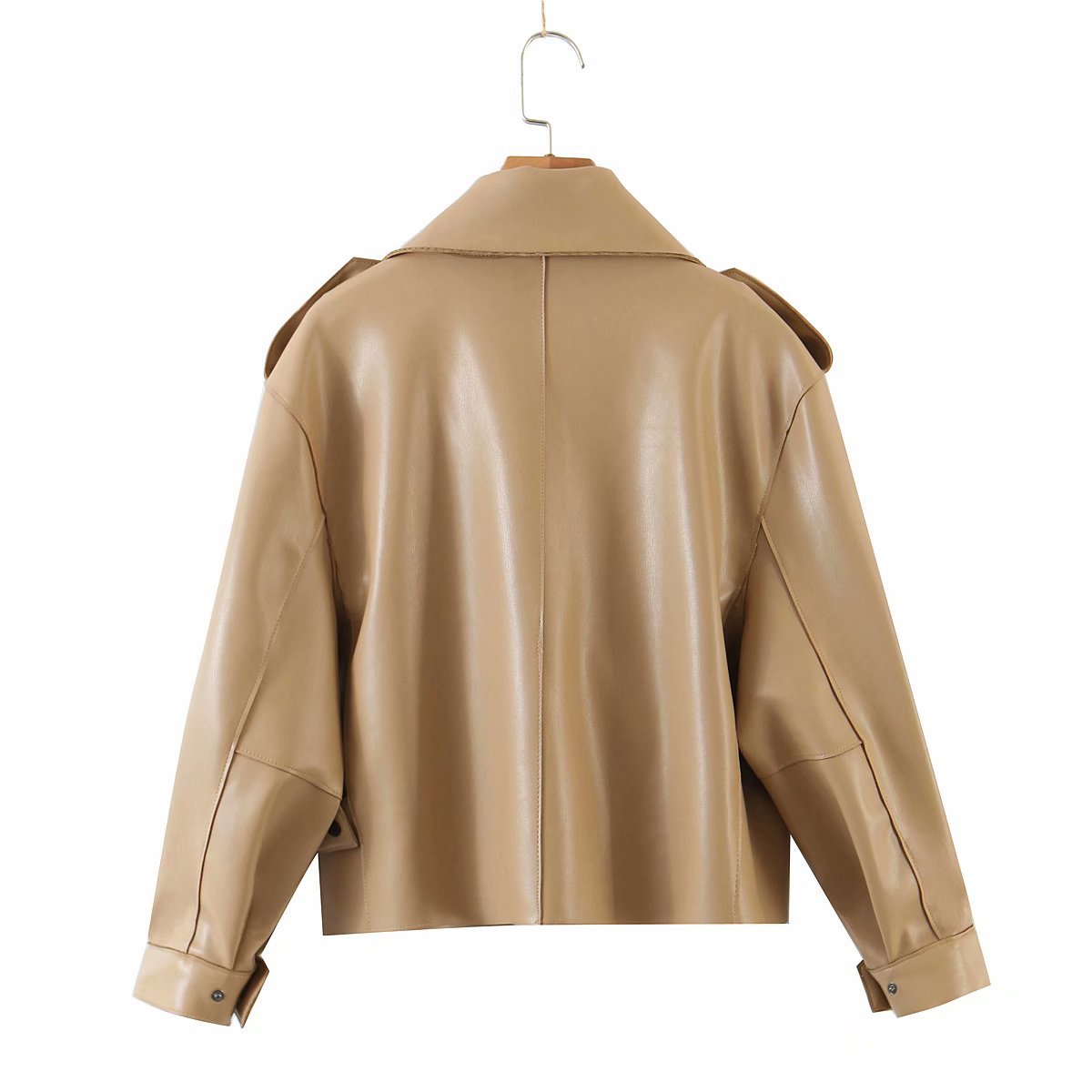 Jacket Faux Leather Long Sleeve Outwear