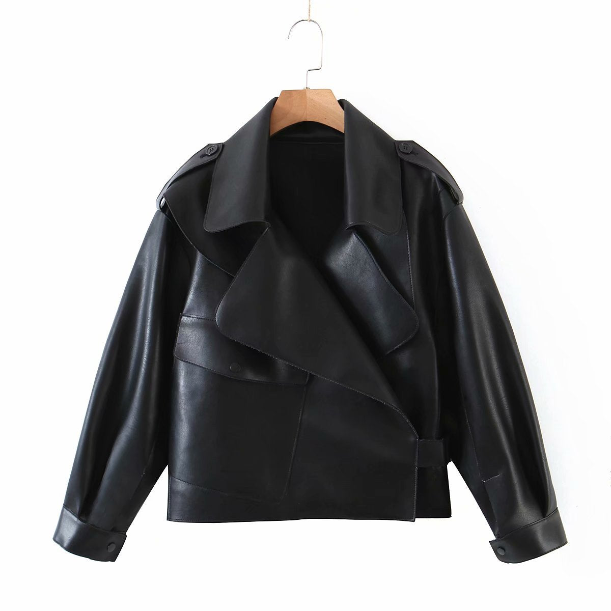 Jacket Faux Leather Long Sleeve Outwear